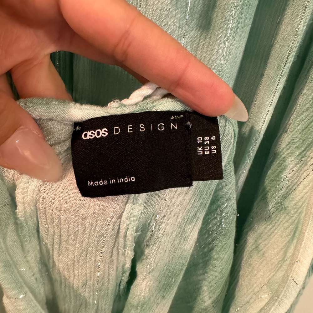 NWOT ASOS turquoise/white/silver metallic tie-dye beach dress, backless, size 6 - Picture 7 of 13